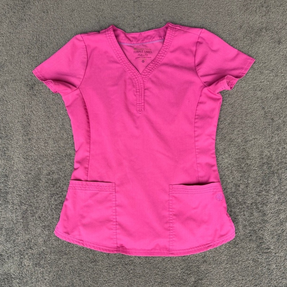 Healing Hands Purple Label Modern Fit Pink V-Neck Scrub Top 2167 Womens XS